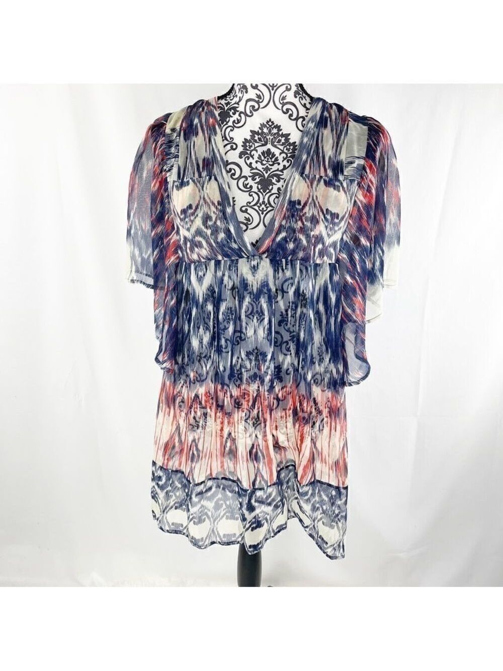 Joie Ikat Silk Flutter Sheer Tunic Top‎